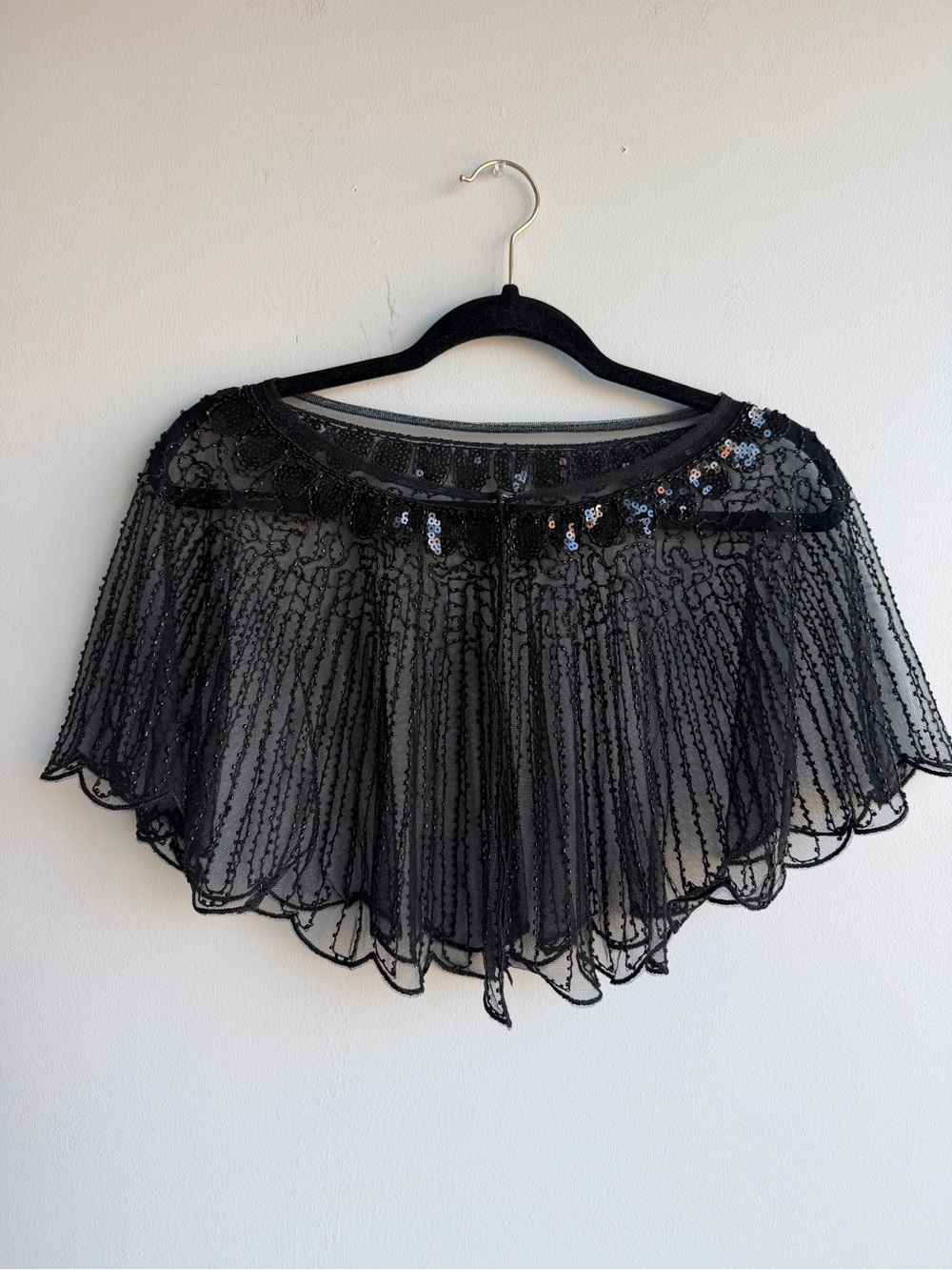Black Sequined Sheer Capelet Sweater
